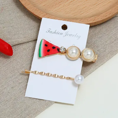 مجموعة مشابك شعر على شكل فاكهة، مشبك شعر لؤلؤي