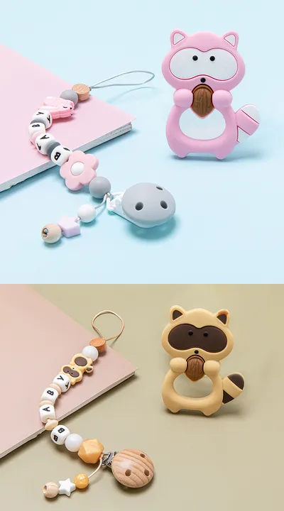 Baby pacifier chain baby silicone molar teether bite