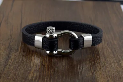 Titanium steel leather bracelet men