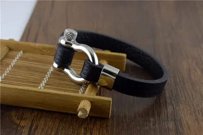 Titanium steel leather bracelet men