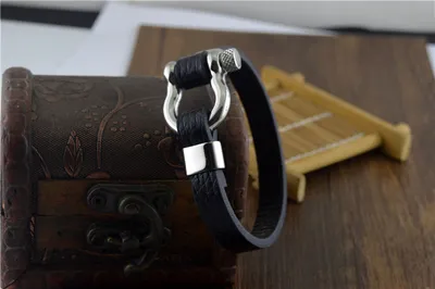 Titanium steel leather bracelet men