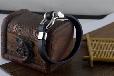 Titanium steel leather bracelet men