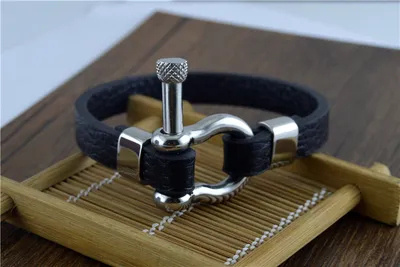 Titanium steel leather bracelet men