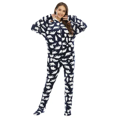 Ladies Flannel Camouflage Animal Print One-piece With Foot Cover