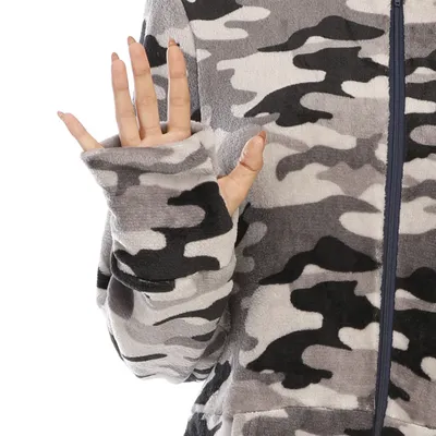 Ladies Flannel Camouflage Animal Print One-piece With Foot Cover