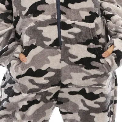 Ladies Flannel Camouflage Animal Print One-piece With Foot Cover