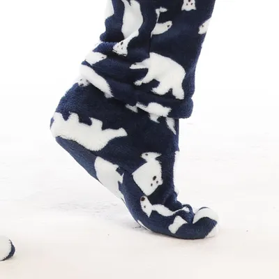 Ladies Flannel Camouflage Animal Print One-piece With Foot Cover