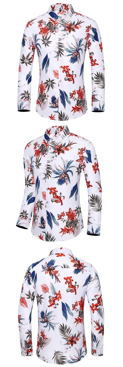 Casual Long Sleeve Men's Tops Plus Size Printed Shirt