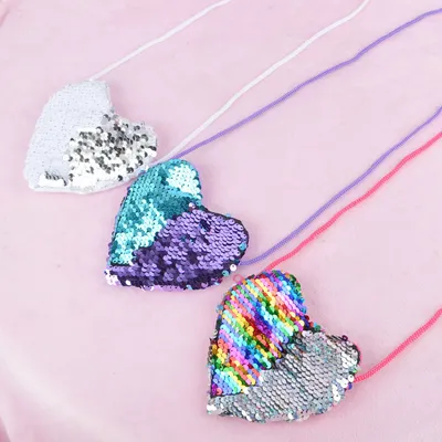 Sequined lanyard bag love children's coin purs