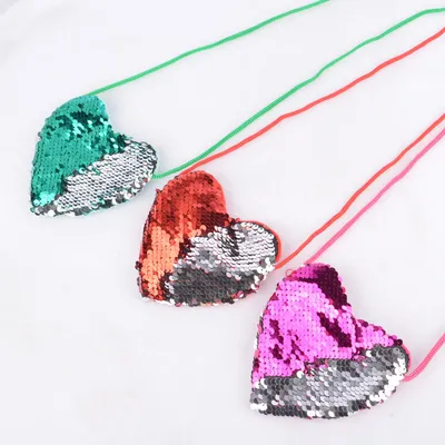 Sequined lanyard bag love children's coin purs