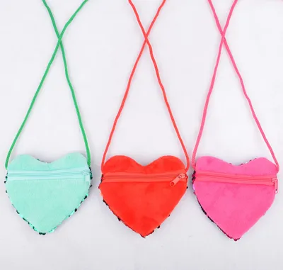 Sequined lanyard bag love children's coin purs