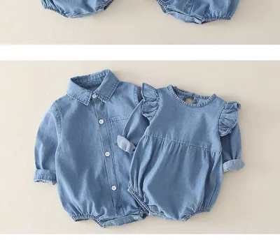 Girl baby jeans wear a triangular climbing suit
