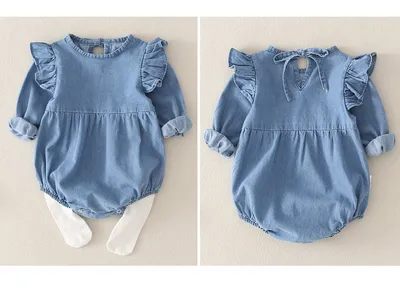 Girl baby jeans wear a triangular climbing suit