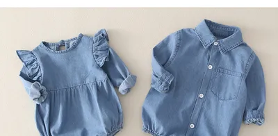 Girl baby jeans wear a triangular climbing suit