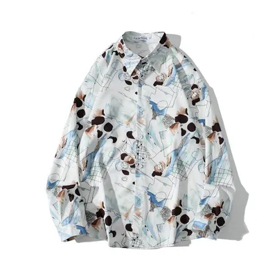 Vintage Design Hong Kong Style Print Draped Oil Painting Shirt