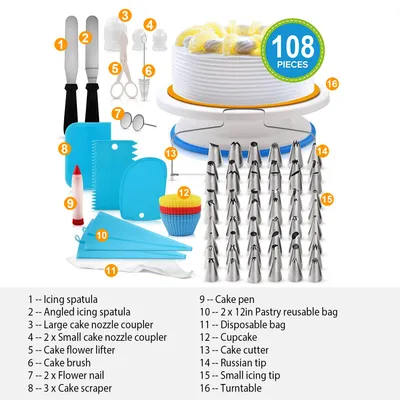 1 Set 11in Rotating Cake Turntable 108Pcs Cake Decorating Supplies Kit Revolving Cake Table Stand