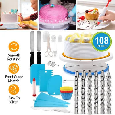 1 Set 11in Rotating Cake Turntable 108Pcs Cake Decorating Supplies Kit Revolving Cake Table Stand