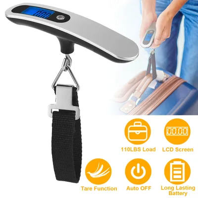ميزان الأمتعة الرقمي المحمول 50 كجم وشاشة LCD ووزن 10 جرام ميزان أمتعة معلق إلكتروني للأسر