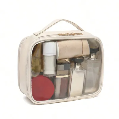 Clear Makeup Bag For Women, Clear Cosmetic Bag Travel Toiletry Bags Makeup Organizer Bag With Detachable Brush Holder Summer Travel, Vacation Home Bathroom Decor Holiday Makeup Organizer Bathroom Acce