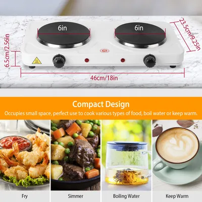 1Pc 2000W Double Electric Burner Double Hot Plate With 5 Gear Temperature Control