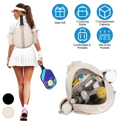 2 Color Options -- Pickleball Sling Bag For Men Women Waterproof Badminton Tennis Backpack With Wet Pocket Hidden Fence Hook Machine Washable