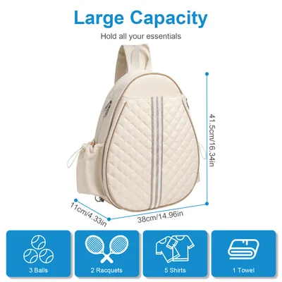 2 Color Options -- Pickleball Sling Bag For Men Women Waterproof Badminton Tennis Backpack With Wet Pocket Hidden Fence Hook Machine Washable
