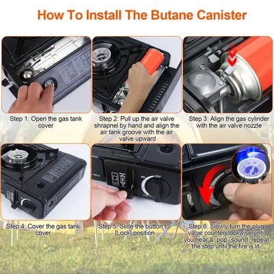 1Pc 3300W Portable Camping Stove Butane Canister Dual Fuel Burner Piezo Electric Ignition Single Burner With Automatic Tank Ejection Overpressure Cut Off Carry Case For Camping Hiking Picnic Fishing B