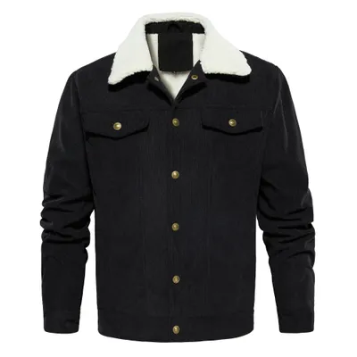 Men's Corduroy Jacket Winter Sherpa Lined Warm Thick Trucker Cargo Coat With 5 Pockets
