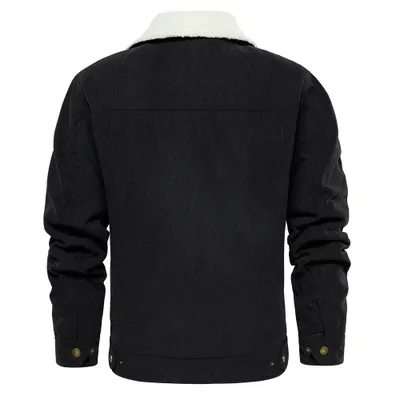 Men's Corduroy Jacket Winter Sherpa Lined Warm Thick Trucker Cargo Coat With 5 Pockets