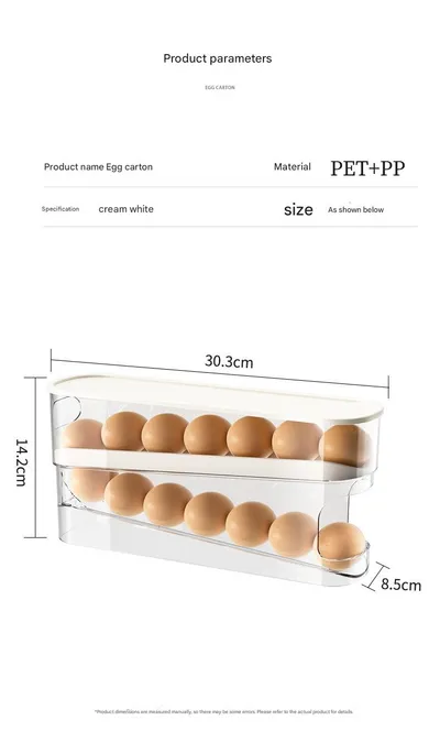 Home Use Slide-Out Egg Tray Refrigerator Side Door Automatic Egg Dispenser Kitchen Countertop Egg Storage Container With Anti-Break Design