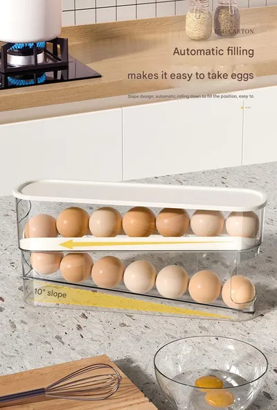 Home Use Slide-Out Egg Tray Refrigerator Side Door Automatic Egg Dispenser Kitchen Countertop Egg Storage Container With Anti-Break Design
