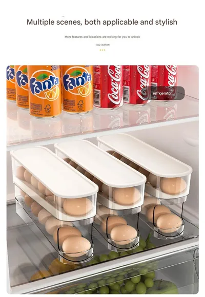 Home Use Slide-Out Egg Tray Refrigerator Side Door Automatic Egg Dispenser Kitchen Countertop Egg Storage Container With Anti-Break Design
