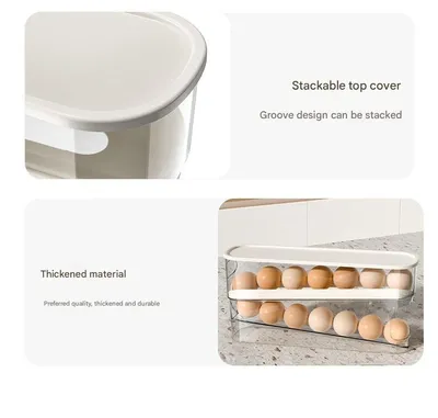 Home Use Slide-Out Egg Tray Refrigerator Side Door Automatic Egg Dispenser Kitchen Countertop Egg Storage Container With Anti-Break Design