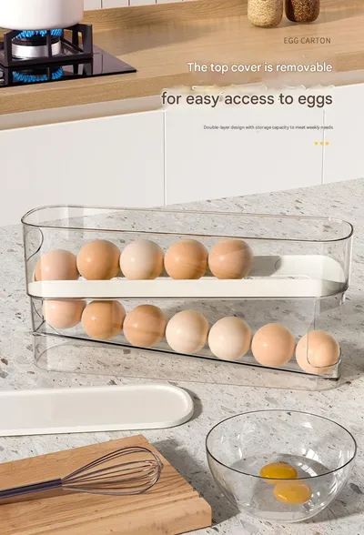 Home Use Slide-Out Egg Tray Refrigerator Side Door Automatic Egg Dispenser Kitchen Countertop Egg Storage Container With Anti-Break Design