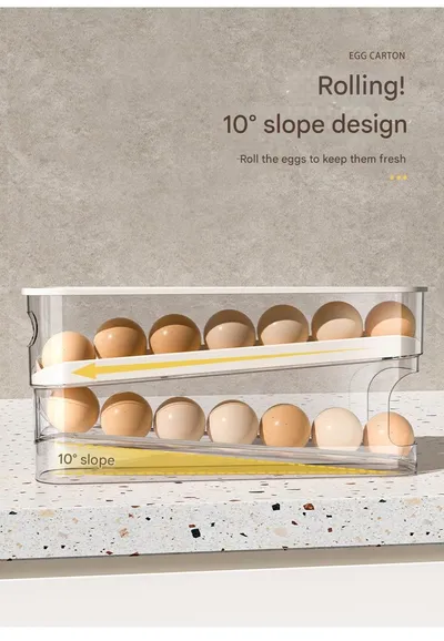 Home Use Slide-Out Egg Tray Refrigerator Side Door Automatic Egg Dispenser Kitchen Countertop Egg Storage Container With Anti-Break Design