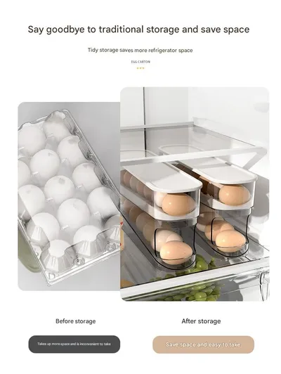Home Use Slide-Out Egg Tray Refrigerator Side Door Automatic Egg Dispenser Kitchen Countertop Egg Storage Container With Anti-Break Design