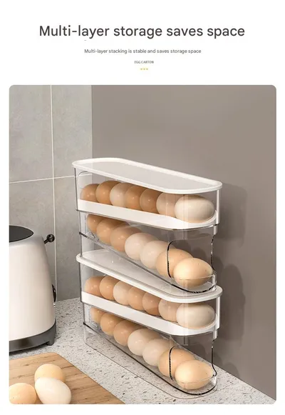 Home Use Slide-Out Egg Tray Refrigerator Side Door Automatic Egg Dispenser Kitchen Countertop Egg Storage Container With Anti-Break Design
