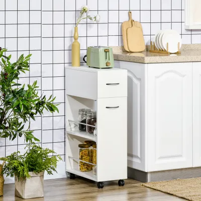 3- tier Slim Storage Cart, Rolling Narrow Kitchen Cart on Wheels for Small Place, Slide Out Side Utility Cart for Bathroom, Laundry