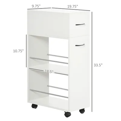 3- tier Slim Storage Cart, Rolling Narrow Kitchen Cart on Wheels for Small Place, Slide Out Side Utility Cart for Bathroom, Laundry
