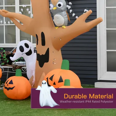 7.5' Tall Lighted Halloween Inflatables Outdoor Decorations Haunted Tree With Owl, Ghost, Pumpkins, Blow Up LED Yard Decor for Garden, Lawn, Party, Holiday, Waterproof