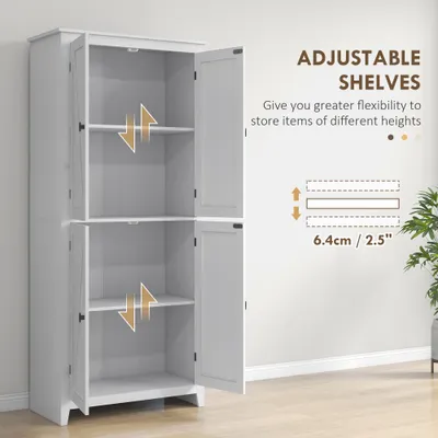 72" Freestanding Kitchen Pantry Cabinet, Farmhouse Tall Storage Cabinet with 4 Door Cabinets and Adjustable Shelves for Dining Room, White