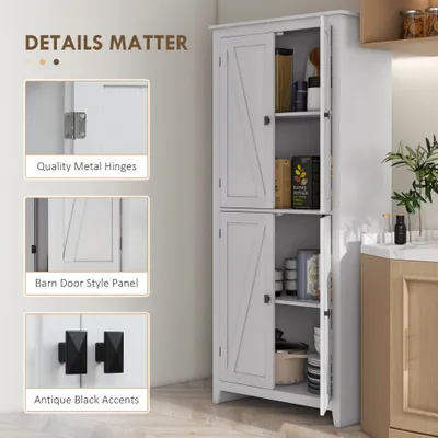 72" Freestanding Kitchen Pantry Cabinet, Farmhouse Tall Storage Cabinet with 4 Door Cabinets and Adjustable Shelves for Dining Room, White