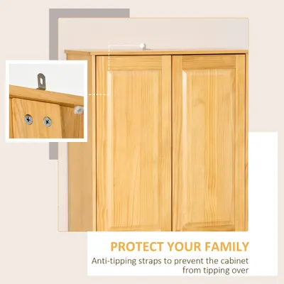 67" Pinewood Kitchen Pantry Storage Cabinet, Freestanding Cabinets with Doors and Shelves, Dining Room