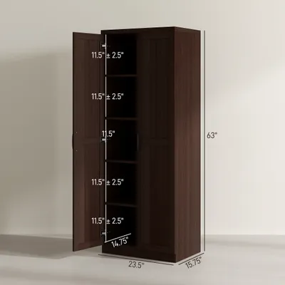 63" 2-Door Kitchen Pantry, Freestanding Cabinet with 2 Adjustable Shelves for Dining Room, Cinnamon Cherry Wood Grain