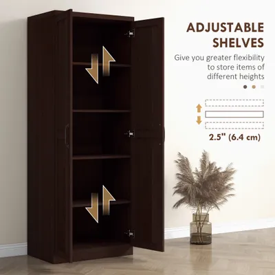 63" 2-Door Kitchen Pantry, Freestanding Cabinet with 2 Adjustable Shelves for Dining Room, Cinnamon Cherry Wood Grain