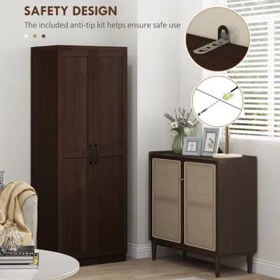 63" 2-Door Kitchen Pantry, Freestanding Cabinet with 2 Adjustable Shelves for Dining Room, Cinnamon Cherry Wood Grain