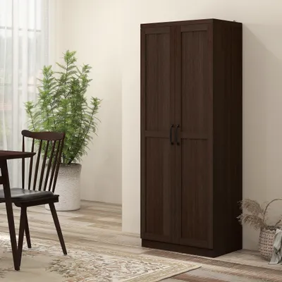 63" 2-Door Kitchen Pantry, Freestanding Cabinet with 2 Adjustable Shelves for Dining Room, Cinnamon Cherry Wood Grain