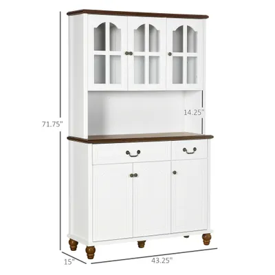 Kitchen Buffet with Hutch, Freestanding Pantry Cabinet with 6 Doors, 2 Drawers and 3-Level Adjustable Shelves, White