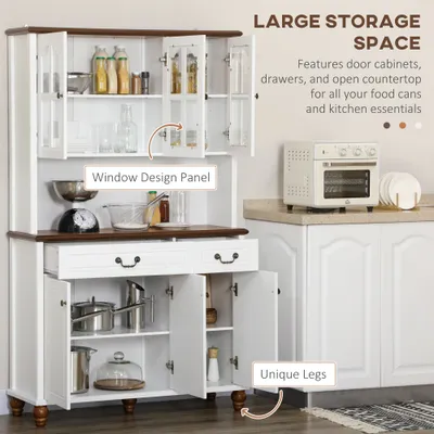 Kitchen Buffet with Hutch, Freestanding Pantry Cabinet with 6 Doors, 2 Drawers and 3-Level Adjustable Shelves, White