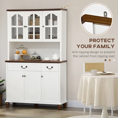 Kitchen Buffet with Hutch, Freestanding Pantry Cabinet with 6 Doors, 2 Drawers and 3-Level Adjustable Shelves, White